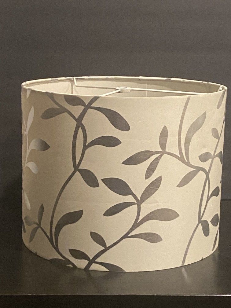 Unique Lampshade In Light Cream/Beige With The Silver Leafes Design 13" In Diameter H10"