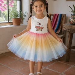 New Kids Rainbow Dress with Cupcake Design – 100% Cotton Top – $15