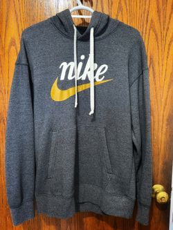 Nike Script Cursive Gray Hoodie With Gold Swoosh