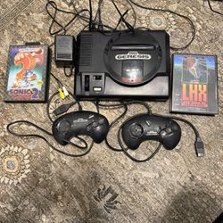 Sega Genesis Gen 1 Plus 2 Controllers And 2 Games 