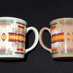 Pendleton  Chief Joseph Coffee Mug Aztec Southwestern Style  Tan/white  2 Cups