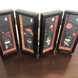 CHINESE FOUR SEASONS China Jade? Scroll Desk Divider Folding Panel Table 