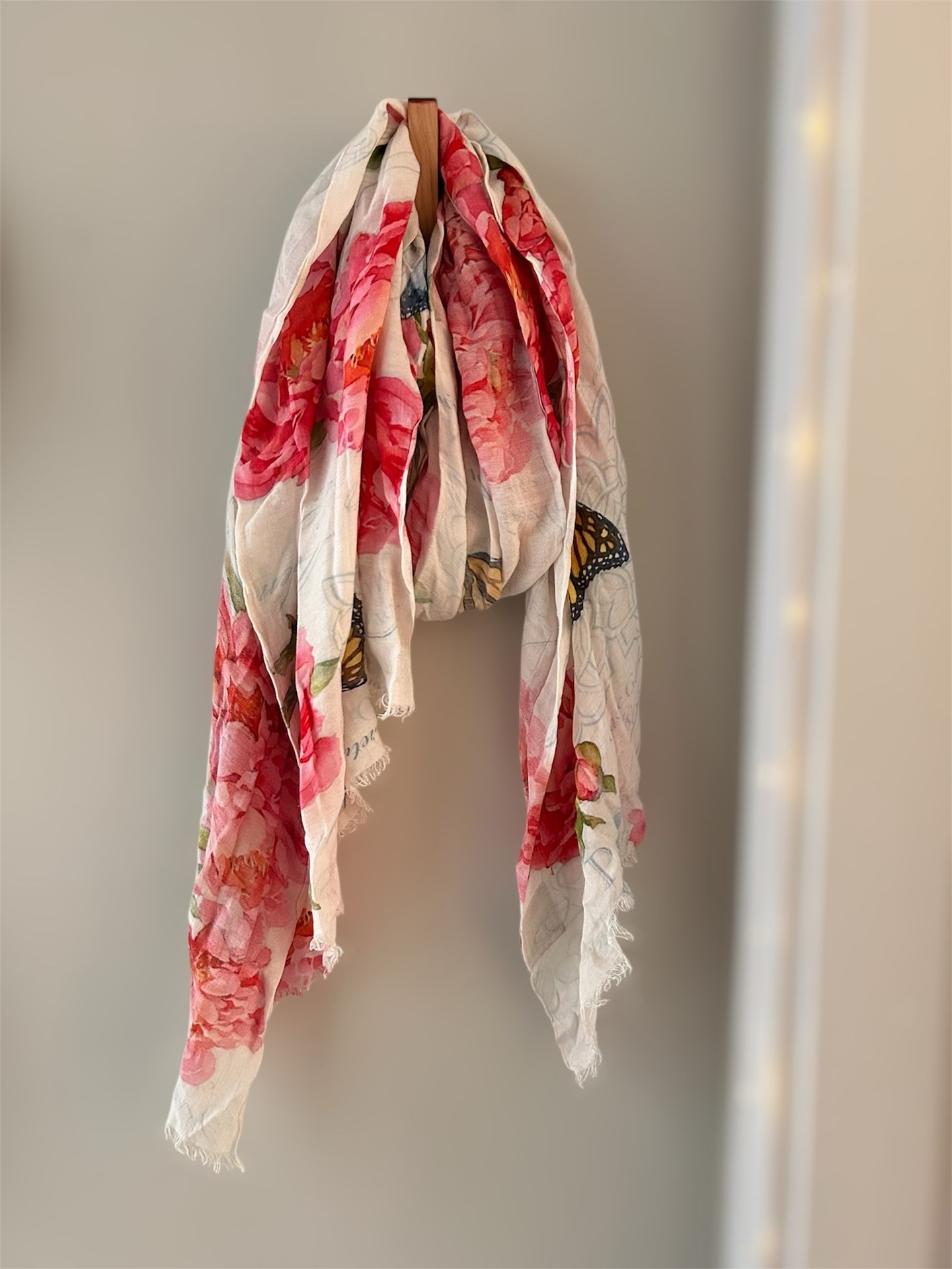 Peony And Butterfly Silk Blend Scarf
