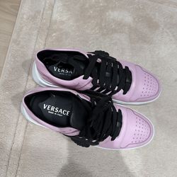 Versace Pink Black Leather Sneakers Size 42 – Clean / Authentic