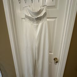 Maniju Ivory Lace Corset Strapless Jumpsuit - Medium
