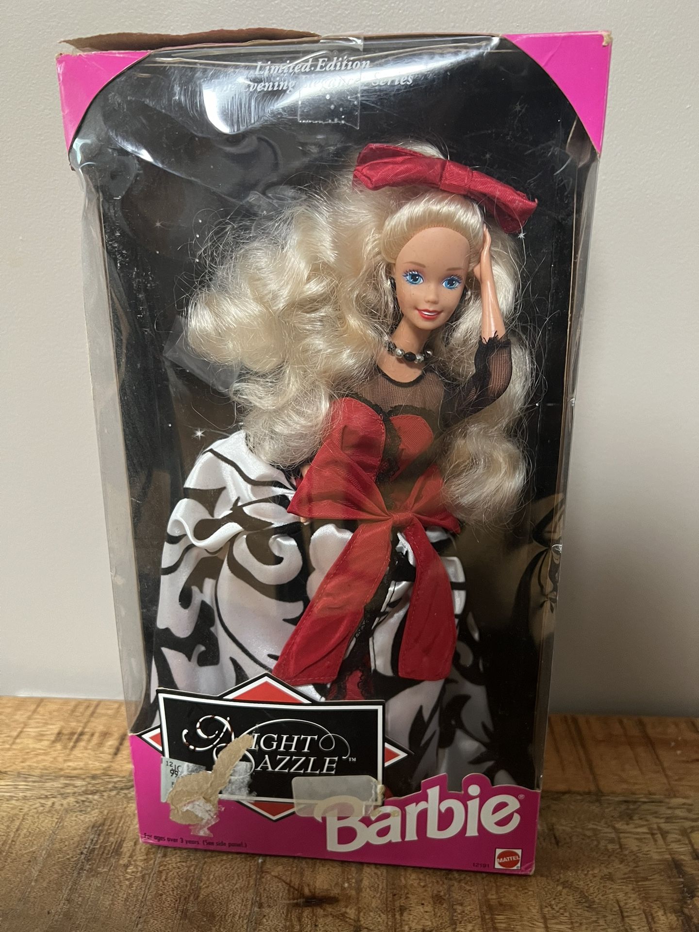 1994 Mattel Night Dazzle Barbie Black & White Gown Red