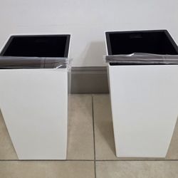PAIR of 16" Square White Resin Planters with Irrigation @ Lasting  Creations
