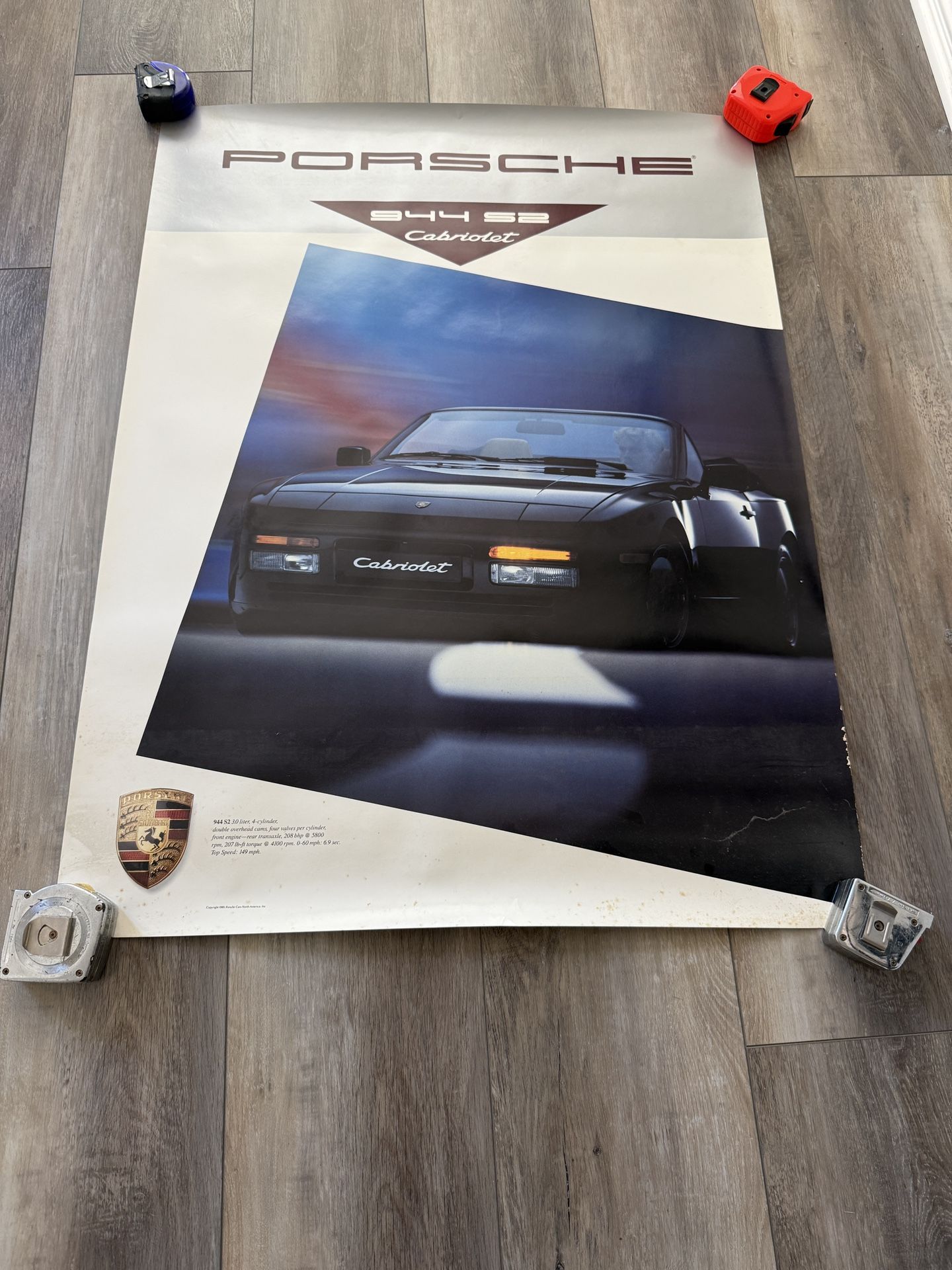 Porsche 944S2 Cabriolet Poster 1989, Rare