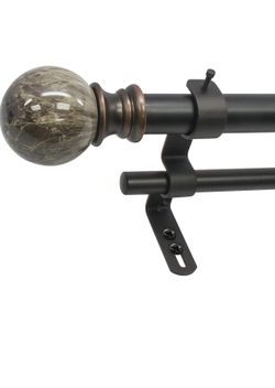 Marble Ball Double Telescoping Drapery Rod Set, 72 to 144-Inches, Brown  New
