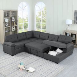 Sectional Sofa Couch Pull-Out Sleeper Bed