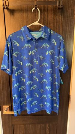 Birdie Bound Men's M Blue Dinosaur Skeleton Print Shirt