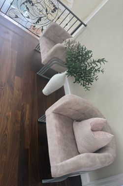 Beige upholstered accent chair