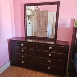 Dresser, queen bed, side table - solid wood