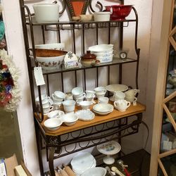 Wood + Metal Baker’s Rack  With Wine Rack Storage 68Hx34Wx17D