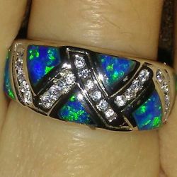 Very Striking NEW Vibrant Blue & Green Sterling Silver Fire Opal Ring!