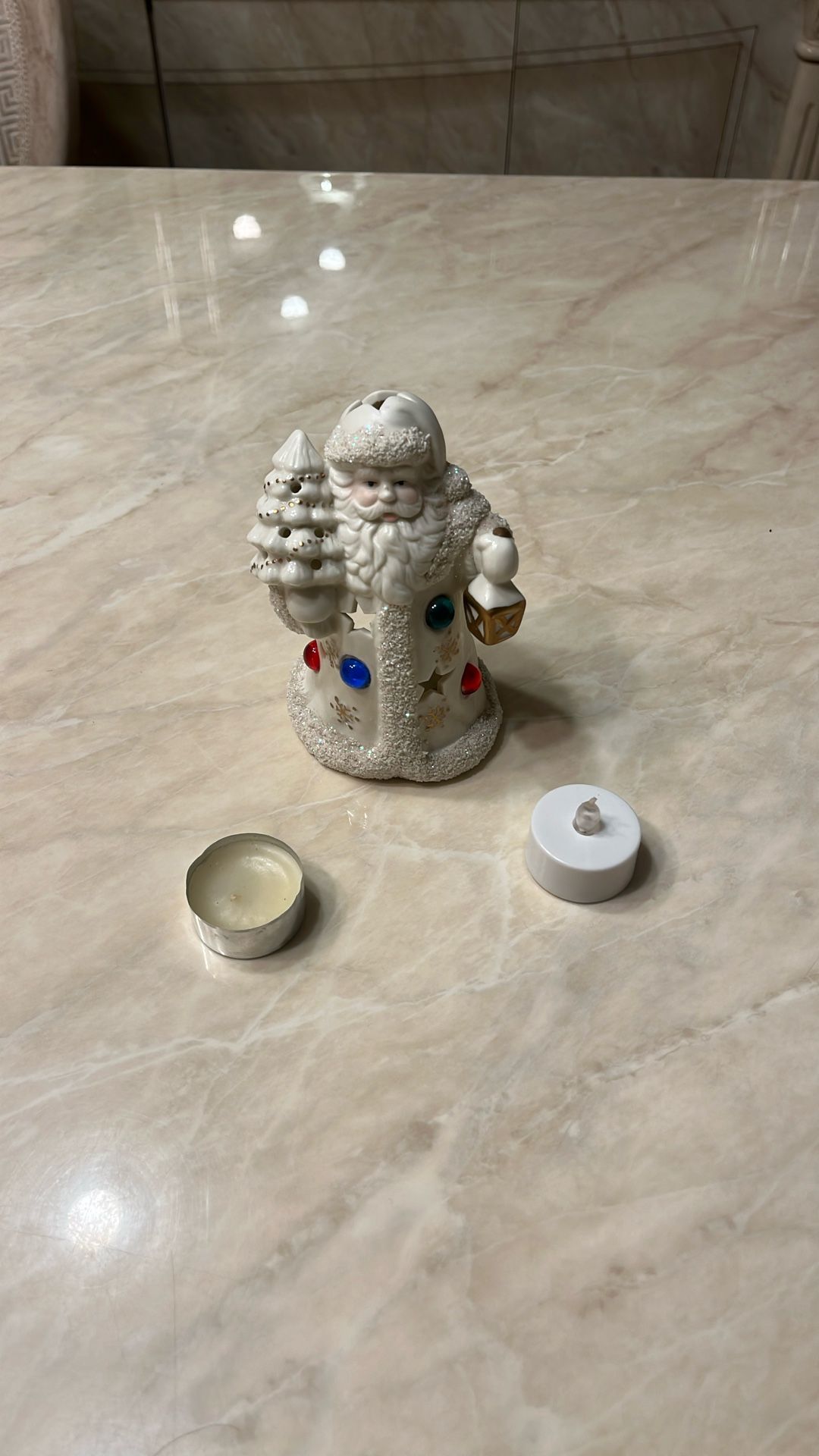Christmas Santa Claus Tea Light Ceramic Candle with wax tea light and battery operated tea light