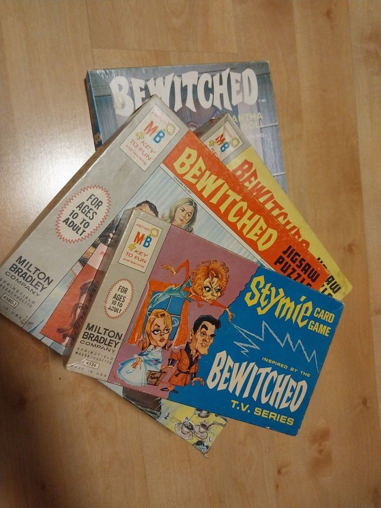 Vintage Bewitched Samantha Puzzles, Game & Doll Lot 60s 70s Milton Bradley