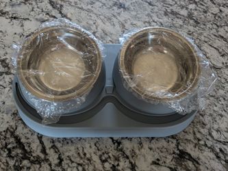 Cat or Small Dog Elevated Bowls Stainless Steel  Food and Water Bowls (Gray)