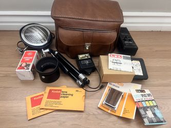 Vintage Leather Camera Bag with Misc Vintage Accessories