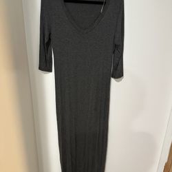 Women Long Stretchable Light V-neck Dress Dark Grey Size M