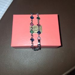 7" X 3/8 "Heart  Charm Bracelet W/ Genuine Paua Shell Heart Charms 