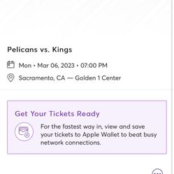 Sacramento Kings Vs pelicans Tickets Upper Level $20