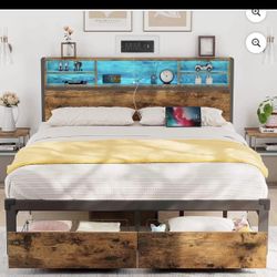 Full size bed frame with new gel mattress