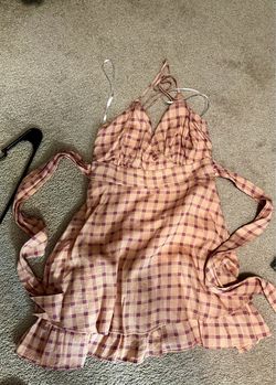 Pink Gingham Halter Mini Dress