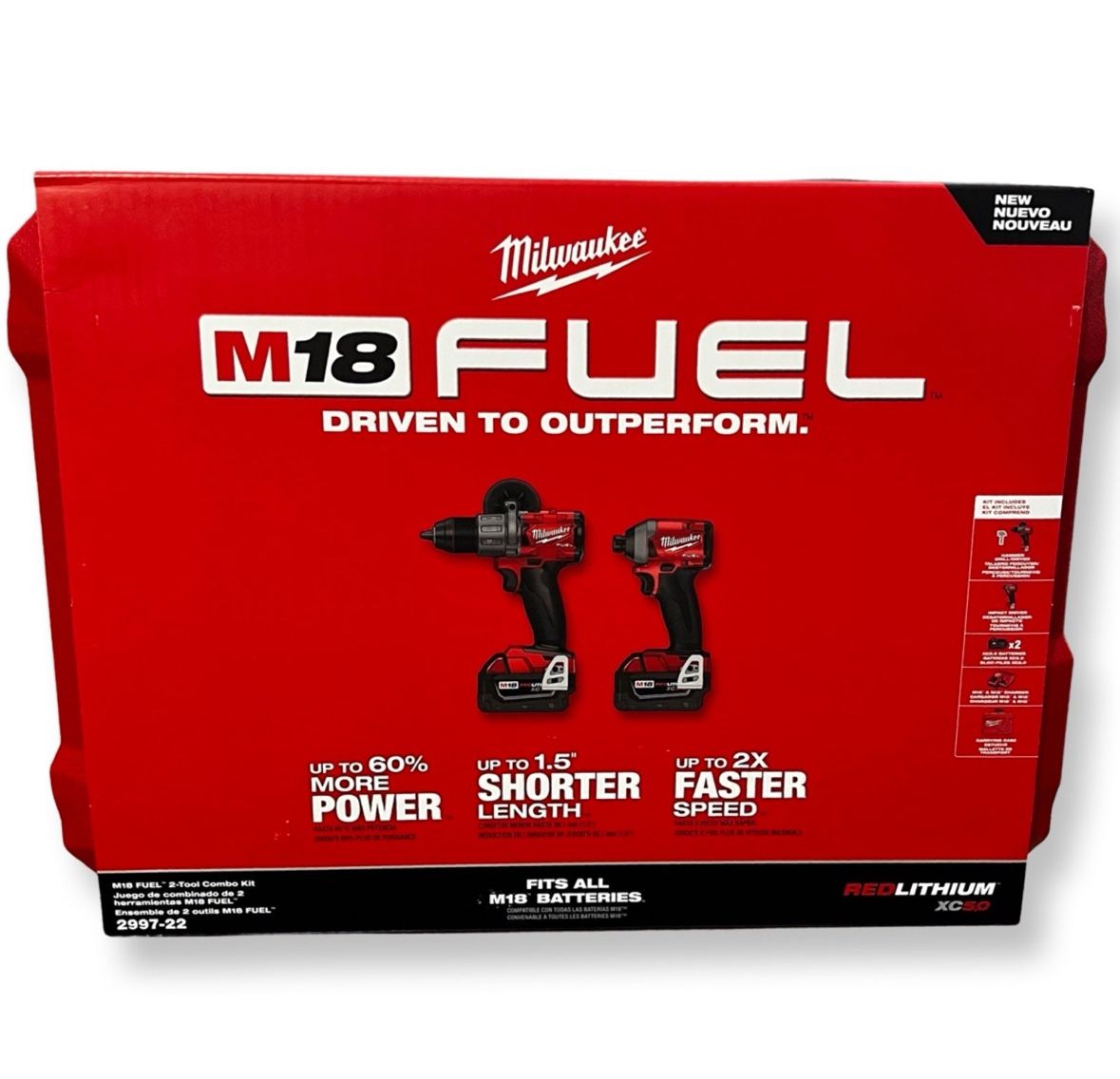 Milwaukee New Kit Hammer Drill And Impact Fuel 18M 4 Th Generation Batteries And Charger