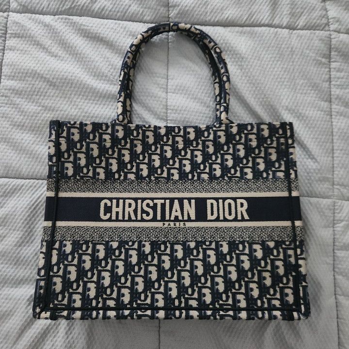 Christian Dior Navy/Ecru Oblique Embroidery Velvet Medium Book Tote $3,350