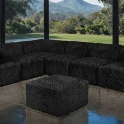 Brand New Black Super Plush Modular Compressed Foam Sectional Sofa w Ottoman 