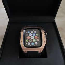 Ryueuya Luxury Apple Watch Case/Band For Series 9/8/7/6/5/4/SE Rose Gold/ Black Color 