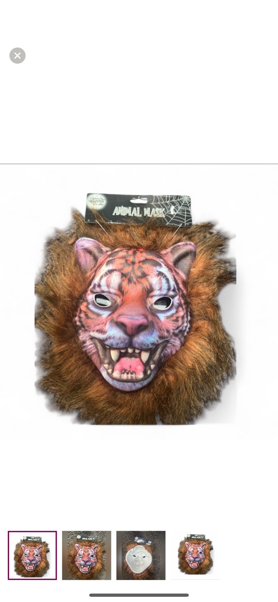 Tiger Halloween costume mask with hair one size