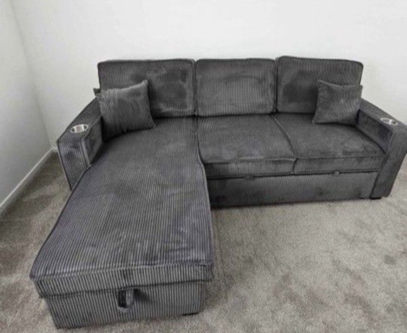 Beautiful Dark Grey Sectional With Storage