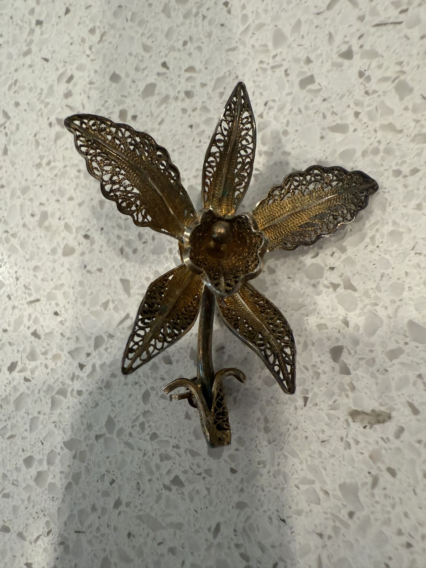 800 silver filigree orchid brooch