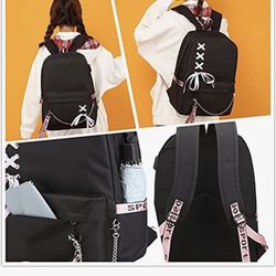 Korean Backpack Shoulder Bag Fashion Canva Laptop USB Bag Charging Port Leisure Hiking Daypack StrayKids Fans Merchandise, With USB Port-1, Daypack Ba