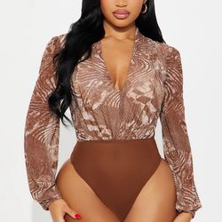 Amira Animal Mesh Bodysuit - Brown
