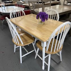 Dining Table - 4 Chairs - White - Light Wood - No Credit Needed - SAME DAY DELIVERY