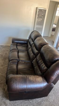 Brown Leather Reclining Sofa
