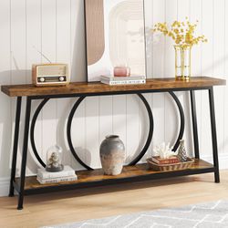2-Tier Console Table, 70.9" Sofa Entryway Table with Storage Shelves