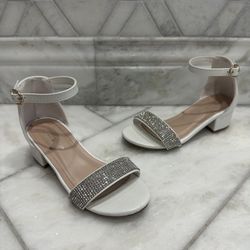 Size 11 Toddler Girl White with Silver Rhinestone Strap Dress Shoes