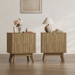 Nightstands Set of 2 with Drawers, 21" Wide Modern Bedside Tables for Bedroom, Stable Nightstands with Storage,Brown oak