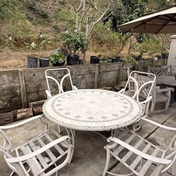  Stone-Top Table W/ 4 Chairs - 5 Piece Set (No Cushions)