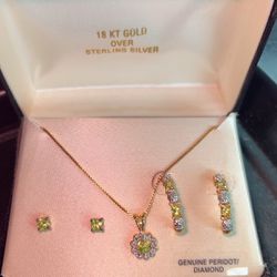 18k Over Sterling Silver Peridot Necklace And Earrings