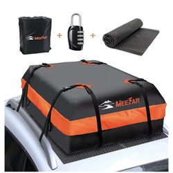 MeeFar Car Roof Bag XBEEK Rooftop top Cargo Carrier Bag Waterproof 15 Cubic feet for All Cars with/Without Rack, Includes Anti-Slip Mat, 8 Reinforced 