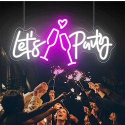 Let's Party Neon Sign - USB Powered and Dimmable for Bachelor Parties, Engagement Parties, Birthdays and Wedding Celebrations，Engagement Party Decorat