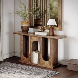 Entryway Table, 55" Farmhouse Console Table with Storage, Romanesque Sofa Table for Entryway, Living Room, Foyer, Vintage Brown