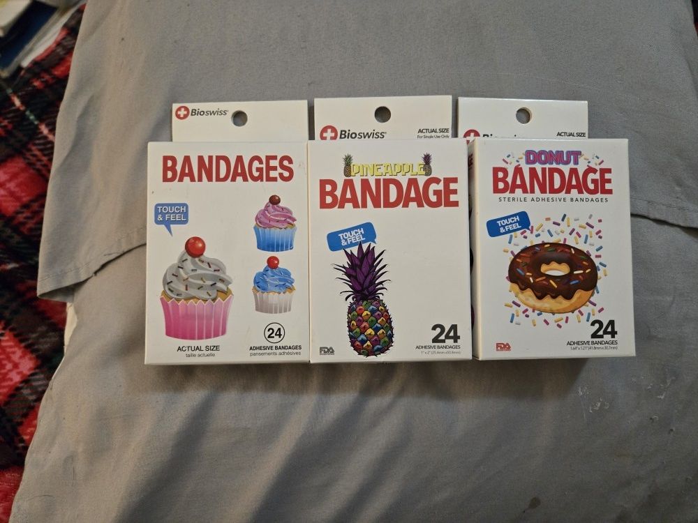 New. Bioswiss Touch & Feel Bandages. Donut, Pineapple, And Cupcake Shapes.