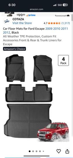 COTAZA Ford Escape Floor Mats 4-Pack Black