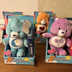 Vintage Care Bear Plushies With Sealed VHS Tapes Lot Of 4